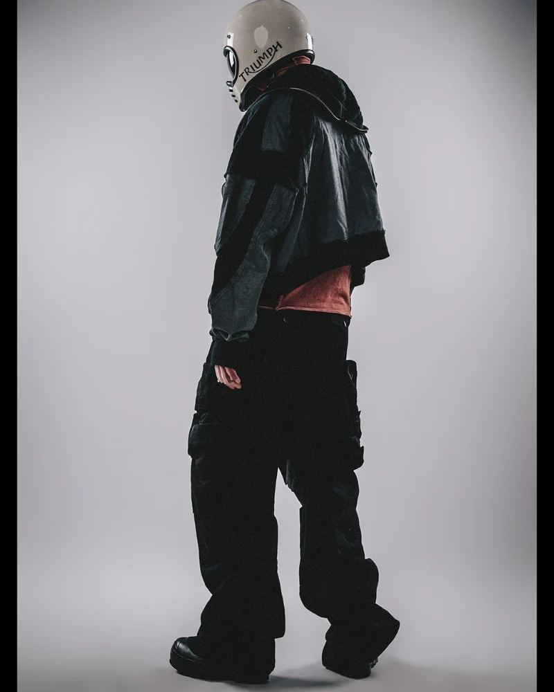 Wasteland-Style Distressed Layered Patchwork Zip-Up Hoodie - Image 3