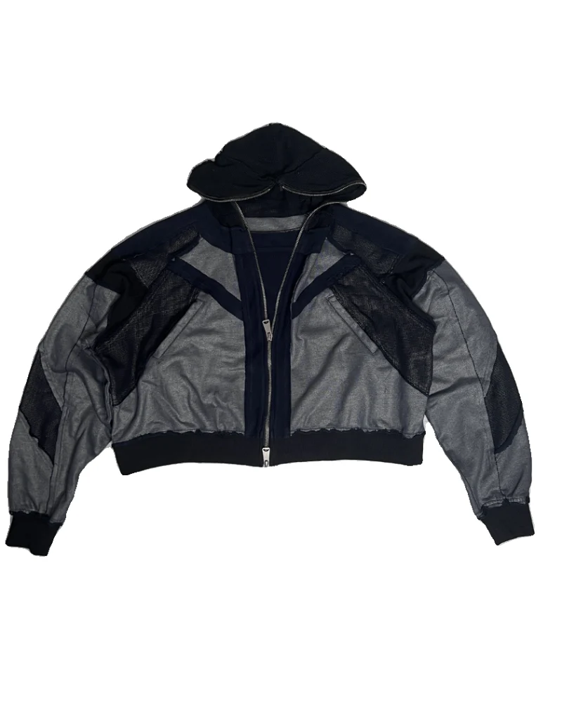 Wasteland-Style Distressed Layered Patchwork Zip-Up Hoodie - Image 7