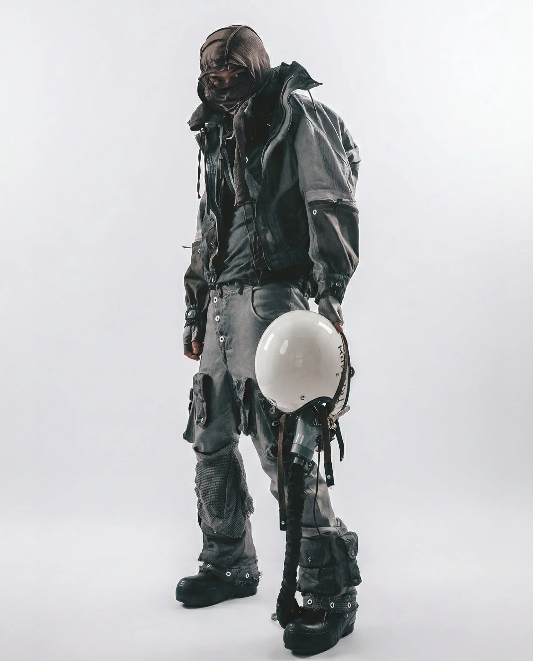 Wasteland-Style Distressed Mecha Flight Hood Jacket - Image 4
