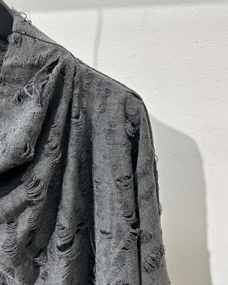 Wasteland Style Distressed Ripped High Collar Sweatshirt - Image 10