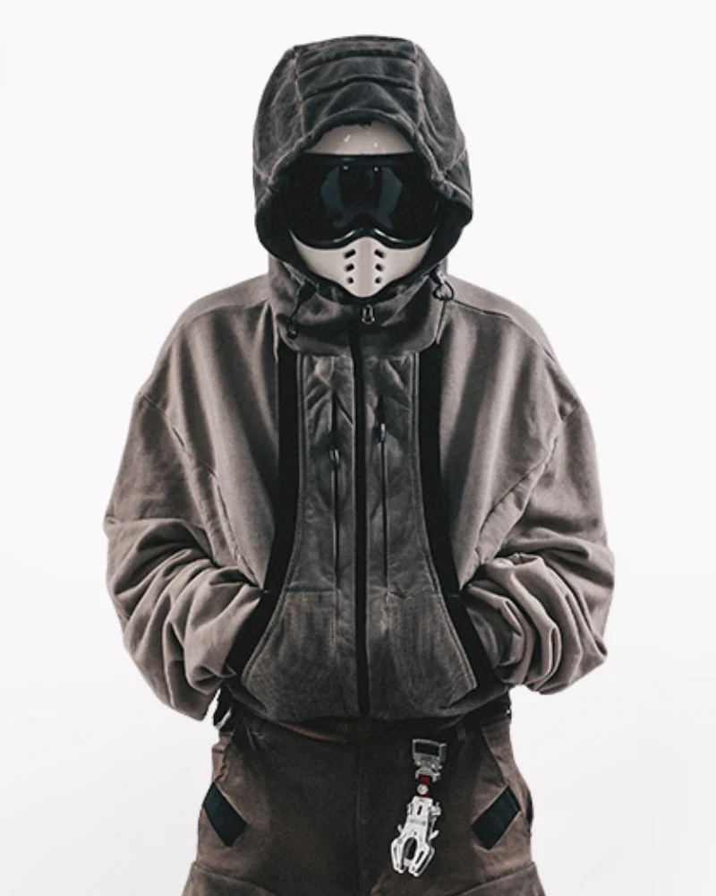 Wasteland-Washed Distressed Cropped Zip-Up Hoodie