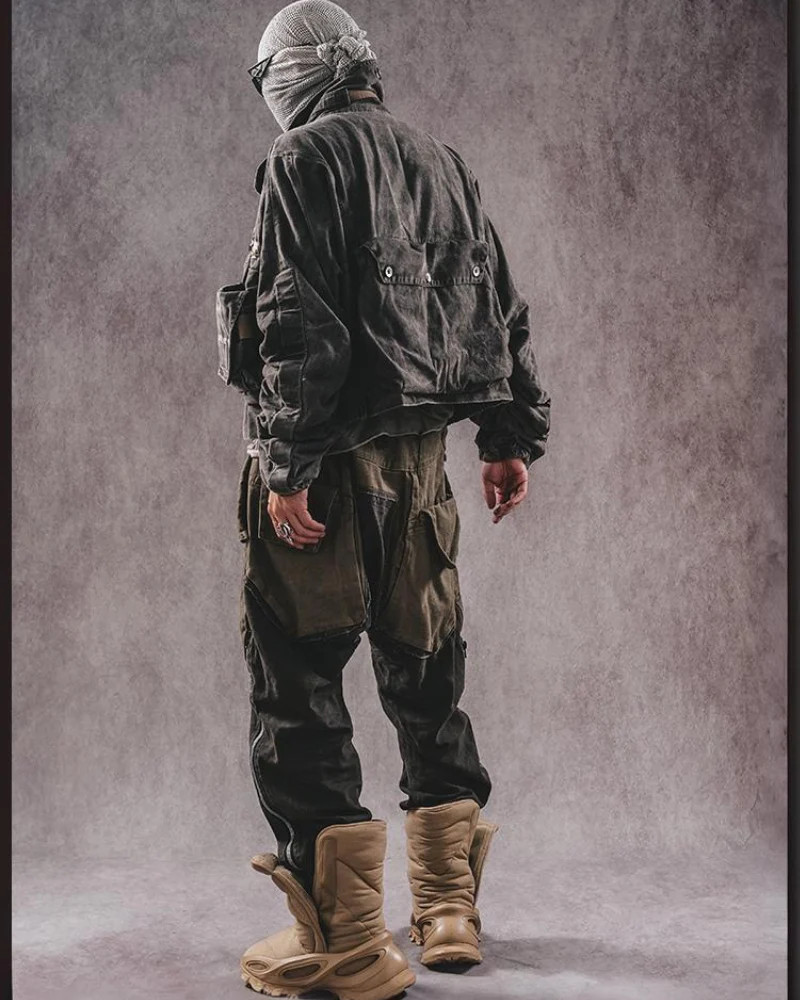 Wasteland Wear Color-Blocked Drawstring Zipper Cargo Pants - Image 15