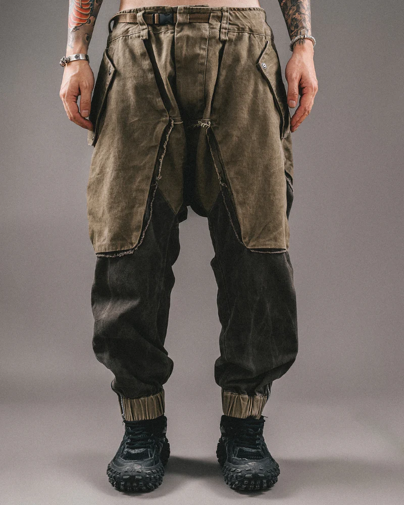Wasteland Wear Color-Blocked Drawstring Zipper Cargo Pants - Image 7