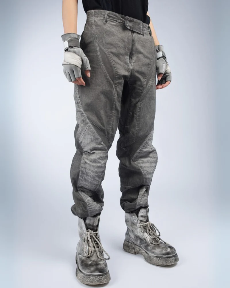 Wasteland Wear Distressed Washed Patchwork Slim Cargo Pants - Image 4