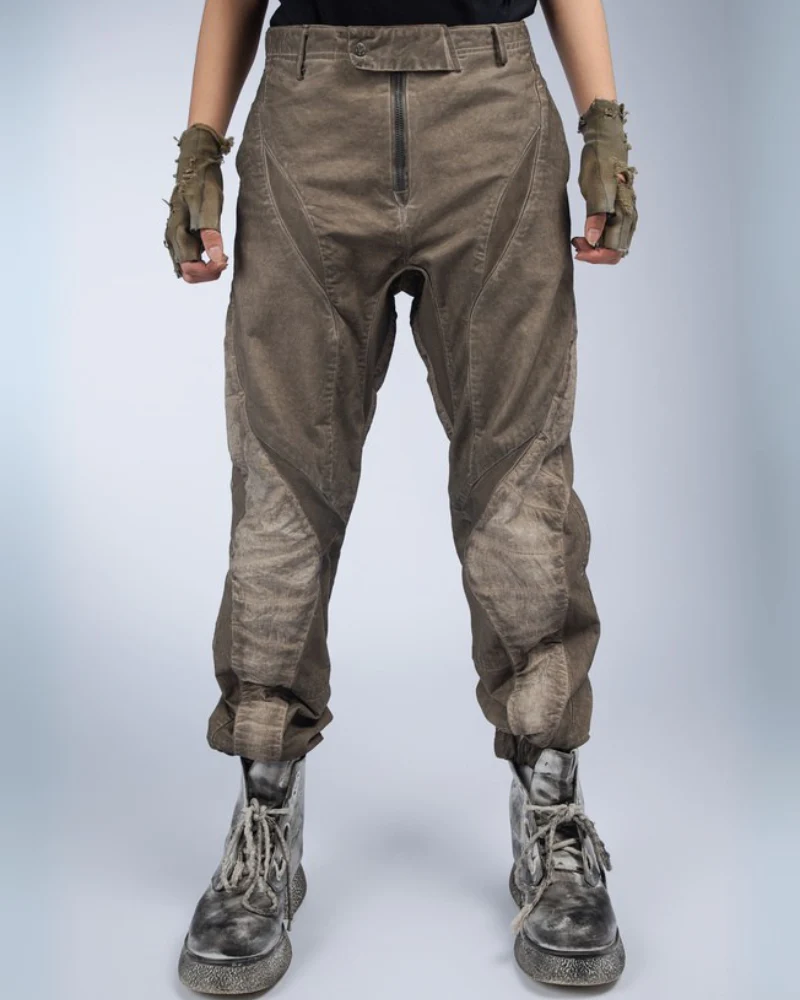 Wasteland Wear Distressed Washed Patchwork Slim Cargo Pants - Image 6