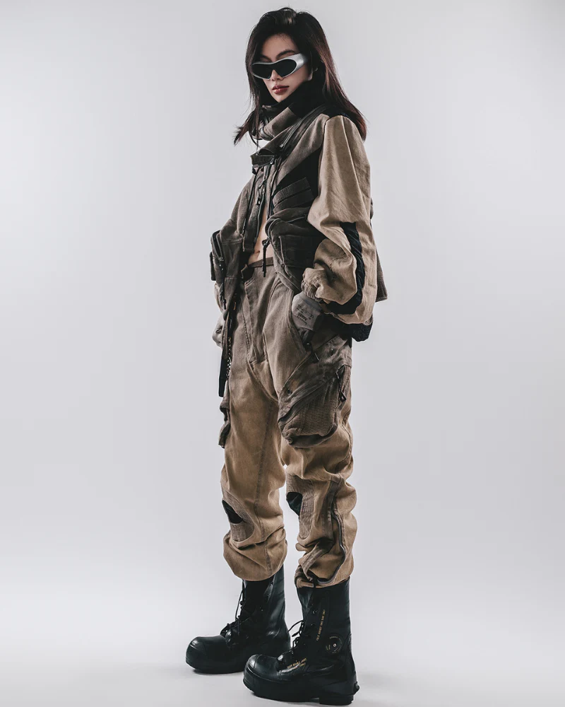 Wasteland Wear Mech Multi-Pocket Washed Distressed Casual Pants - Image 14