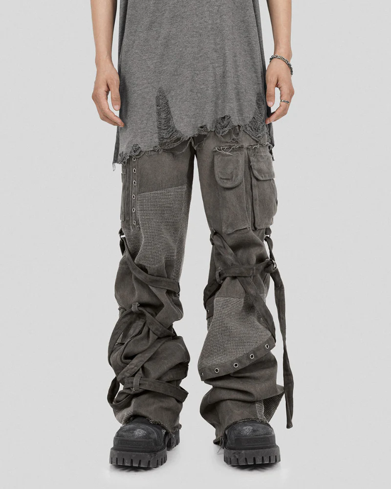 Wasteland Wear Straps Patchwork Cargo Y2K Pants - Image 5
