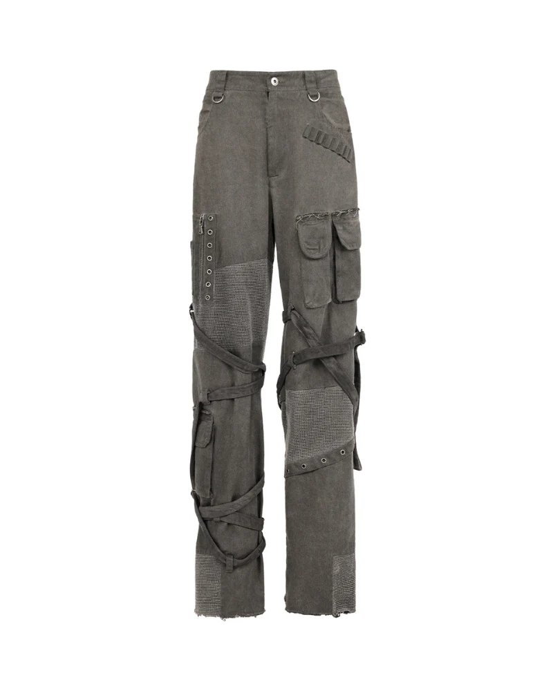Wasteland Wear Straps Patchwork Cargo Y2K Pants - Image 6