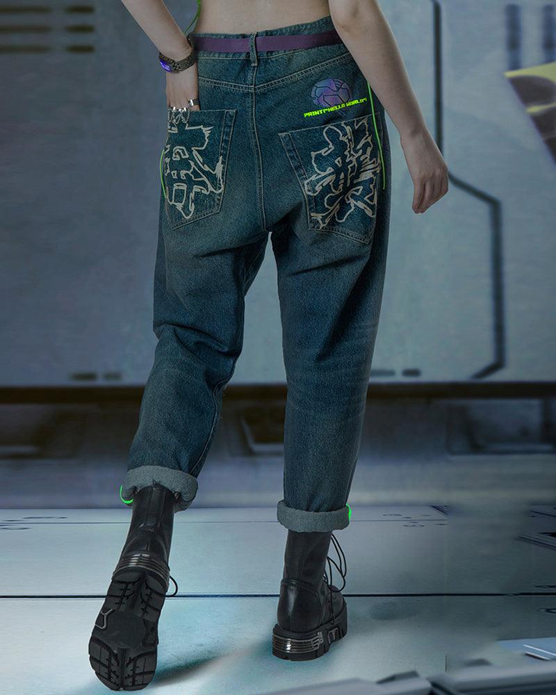 XIPHEVIL Cyberpunk Laser Destroyed Unisex Y2K Jeans - Image 14