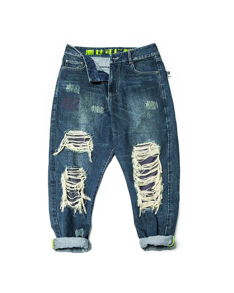 XIPHEVIL Cyberpunk Laser Destroyed Unisex Y2K Jeans - Image 4