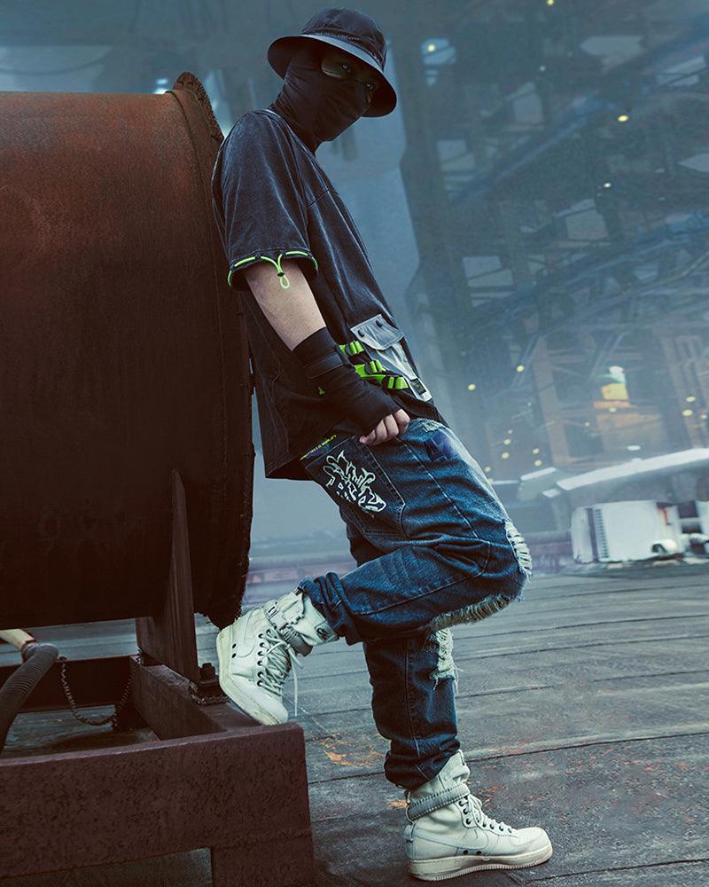 XIPHEVIL Cyberpunk Laser Destroyed Unisex Y2K Jeans - Image 7