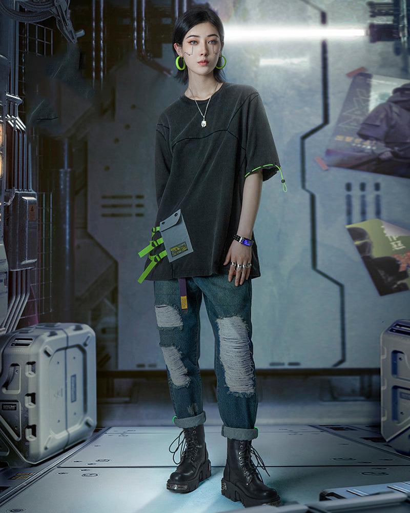 XIPHEVIL Cyberpunk Laser Destroyed Unisex Y2K Jeans - Image 8