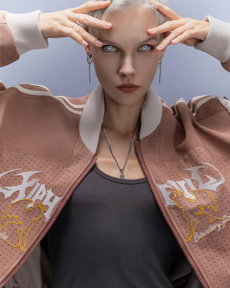 XIPHEVIL Cyberpunk Outfits Embroidered Suede Cropped Jacket - Image 11