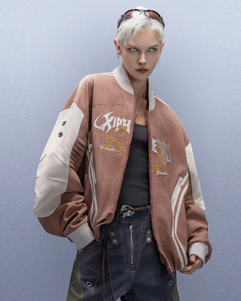XIPHEVIL Cyberpunk Outfits Embroidered Suede Cropped Jacket - Image 12