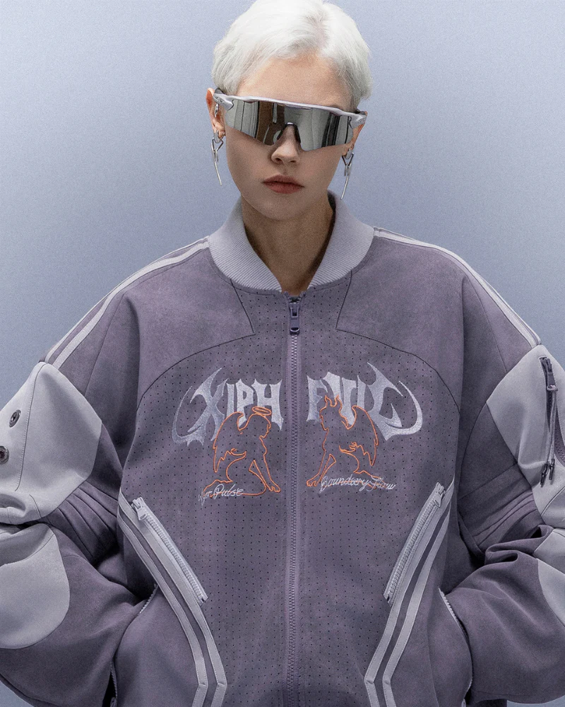 XIPHEVIL Cyberpunk Outfits Embroidered Suede Cropped Jacket - Image 13