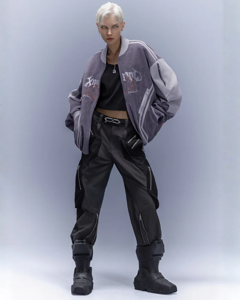 XIPHEVIL Cyberpunk Outfits Embroidered Suede Cropped Jacket - Image 14