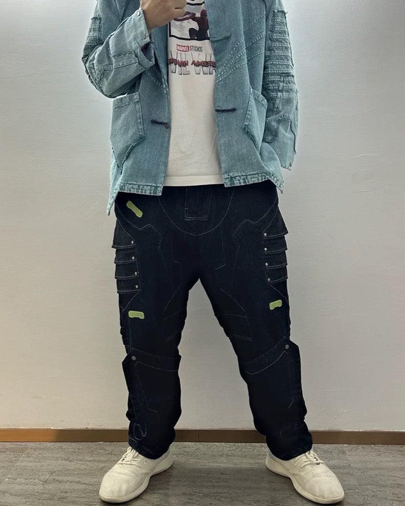 XIPHEVIL Cyberpunk Outfits Heavy Mecha Baggy Unisex Jeans - Image 12