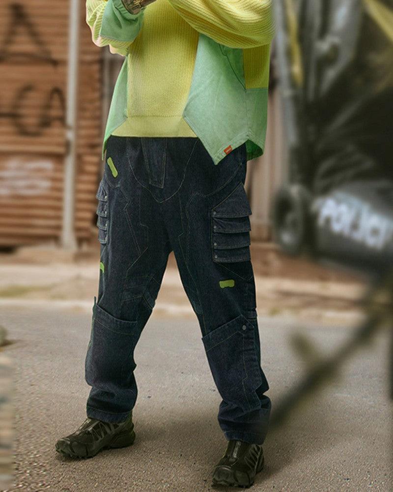 XIPHEVIL Cyberpunk Outfits Heavy Mecha Baggy Unisex Jeans - Image 3