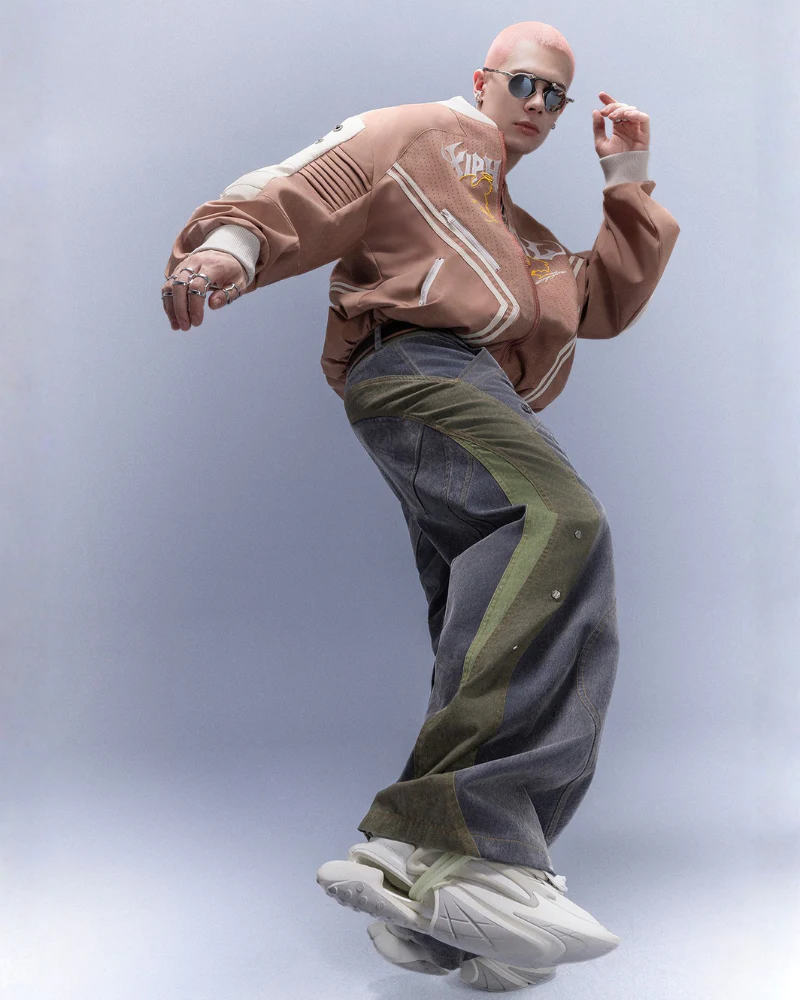 XIPHEVIL Flocked Wash Cyberpunk Streetwear Wide-Leg Pants - Image 2